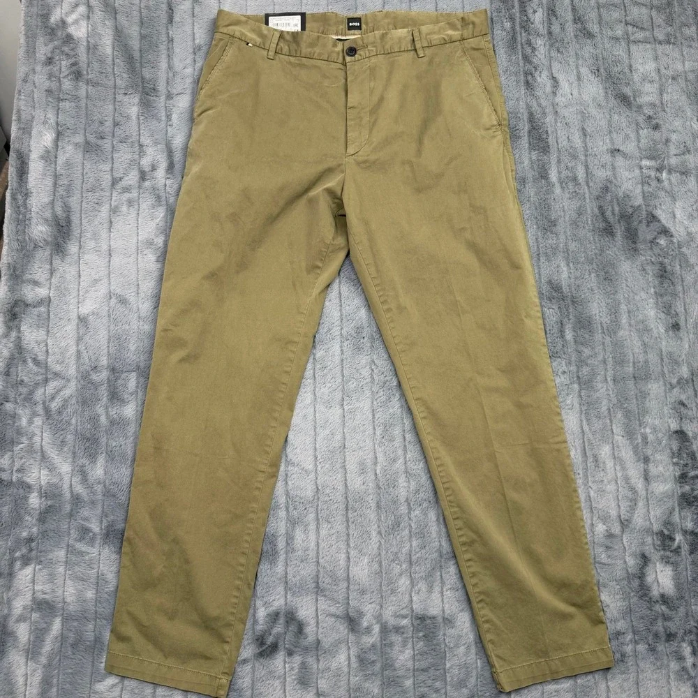 Hugo Boss Kane-L Regular Tapered Chino Pants Olive Green 50509290 Mens 36R